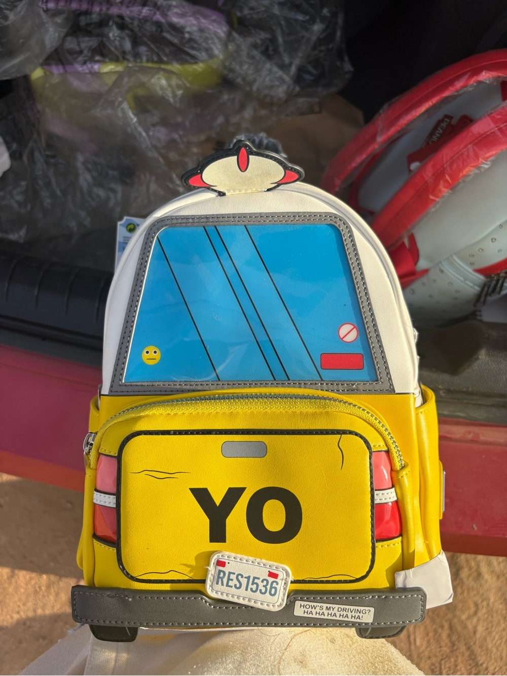 Loungefly Yellow and Blue Kids Bus Plush Backpack